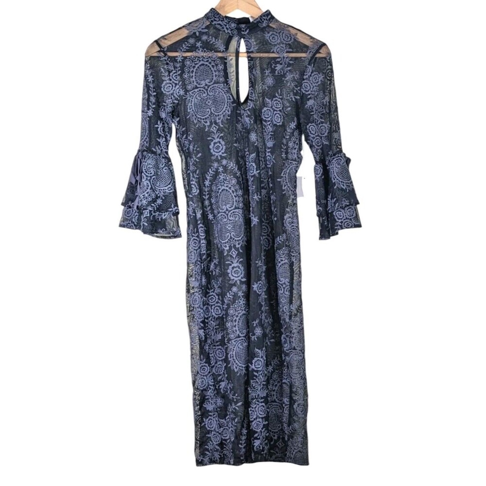 Superfoxx Sz XS Black Mesh Embroidered Bodycon Above Knee Dark Whimsical Dress